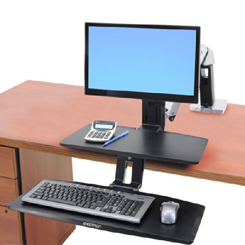 Ergotron WorkFit-A with Suspended Keyboard, Single LD - Stand (tray, fasteners, desk clamp mount, grommet mount, pivot, swing arm) for LCD display / keyboard - black, polished aluminium - screen size: up to 24"