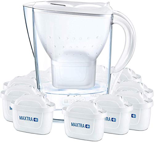 Best Value BRITA Marella Water Filter Annual Pack with 12 BRITA MAXTRA+ Cartridges, Water Filter that Helps with the Reduction of Limescale and Chlorine, in White