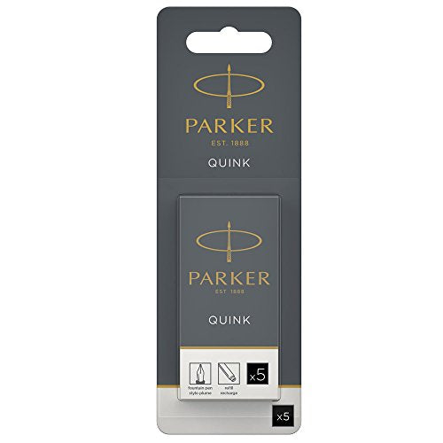 Best Value Parker Quink Fountain Pen Refills, Long Cartridges, Black Ink, Blister Pack of 5