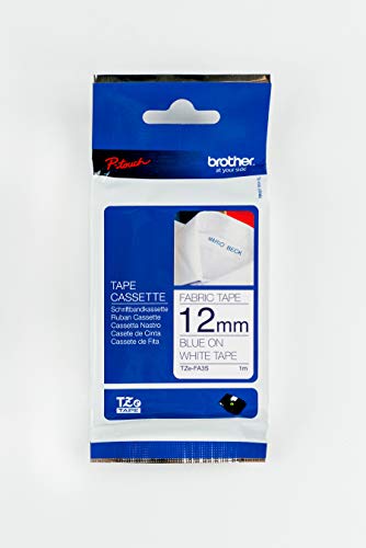 Best Value Brother TZe-FA3 Labelling Tape Cassette, Blue on White, 12 mm (W) x 3 m (L), Fabric Tape, Brother Genuine Supplies