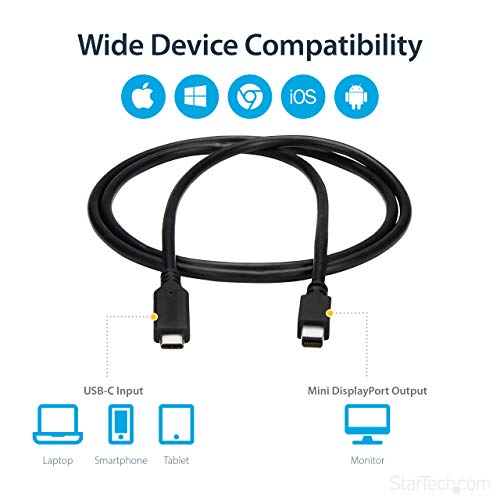 StarTech.com 1m / 3.3ft USB-C to Mini DisplayPort Cable - 4K 60Hz - Black - USB 3.1 Type C to mDP Adapter (CDP2MDPMM1MB)