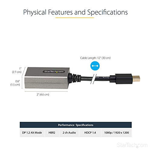 StarTech 1080p Mini DisplayPort 1.2 to HDMI Adapter 12 Inch Long Attached Cable