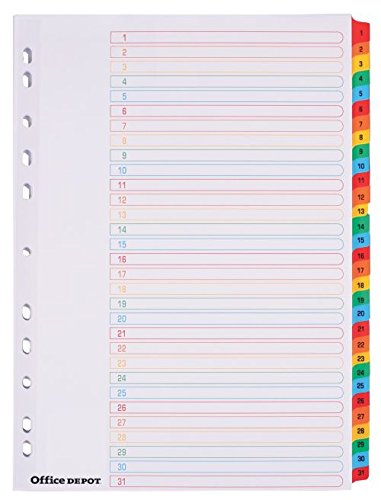 Best Value Mylar punched Dividers A4 1-31 Numeric 31 Part Colour Tabs