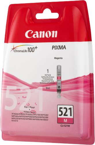 Canon CLI-521 M - 2935B001 - 1 x Magenta - Ink tank - For PIXMA iP3600,iP4700,MP540,MP550,MP560,MP620,MP630,MP640,MP980,MP990,MX860,MX870