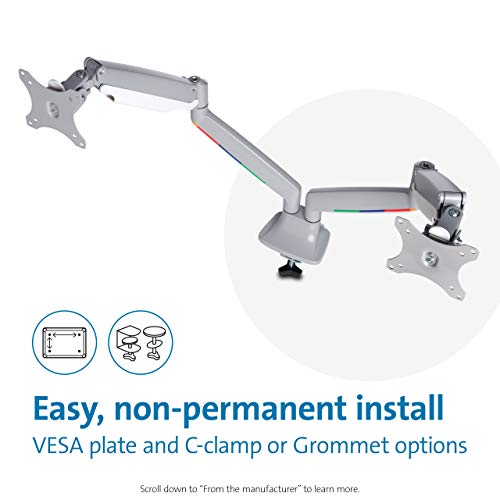 Kensington SmartFit One-Touch Dual Monitor Arm - Mounting kit - for 2 monitors (adjustable arm) - metal - silver grey - screen size: 13"-32" - C-clamp, grommet, desk-mountable