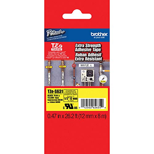 Brother TZe-S631 - Extra strength adhesive - black on yellow - Roll (1.2 cm x 8 m) 1 roll(s) laminated tape - for Brother PT-D210, D600, H110, P-Touch PT-1005, 1880, E800, H110, P-Touch Cube Plus PT-P710