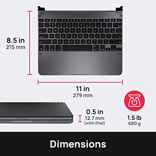 Brydge 12.9 Inch QWERTY American English US Bluetooth Wireless Keyboard for Apple iPad Pro 3rd 4th Gen Backlit Keys Aluminium Space Grey