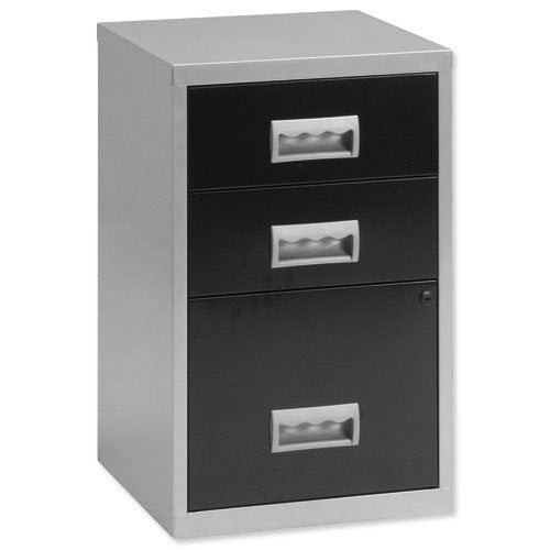 Best Value Pierre Henry 3 Drawer Combi Filing Cabinet A4 - Color: Black/Silver