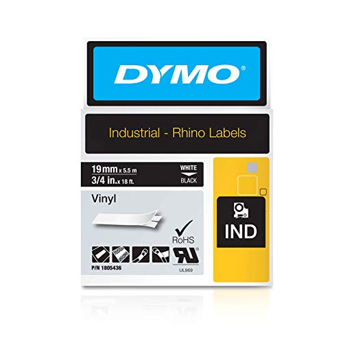 DYMO Rhino Coloured Vinyl - Vinyl - permanent adhesive - white on black - Roll (1.9 cm x 5.5 m) 1 roll(s) tape - for DYMO ILP219, Rhino 4200, 5000, 5200, 6000, RhinoPRO 3000, 5000, 6000, 6500