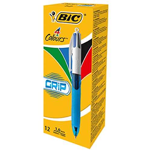 Best Value BIC 4 Colours Grip Ball Pens Medium Point (1.0 mm) - Box of 12