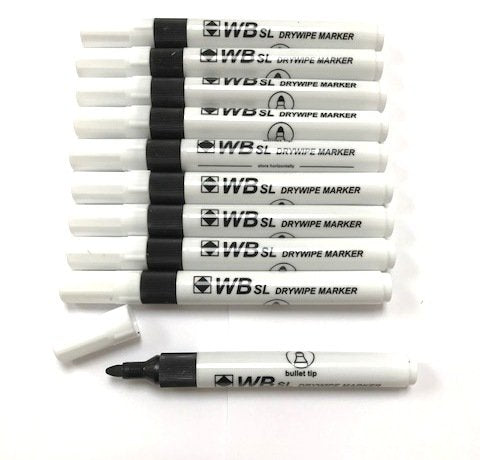 Best Value Whiteboard Drywipe Bullet Tip Black Markers x 10 (PC)