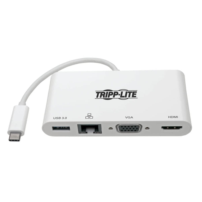 Tripp Lite USB C Docking Station Adapter Converter Thunderbolt 3 Compatible 4K HDMI VGA Gbe USB-A Hub White - Docking station - USB-C 3.1 - VGA, HDMI - GigE