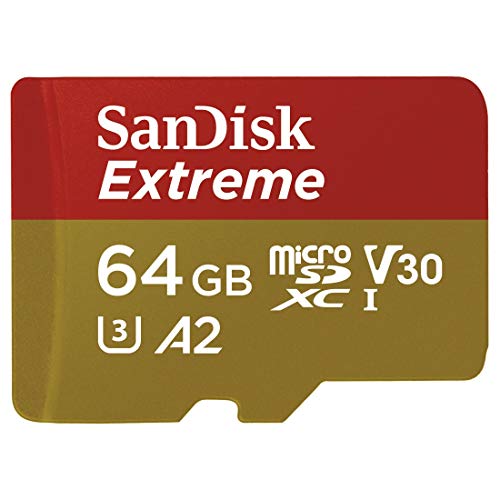 SanDisk Extreme - Flash memory card (microSDXC to SD adapter included) - 64 GB - A2 / Video Class V30 / UHS-I U3 / Class10 - microSDXC UHS-I