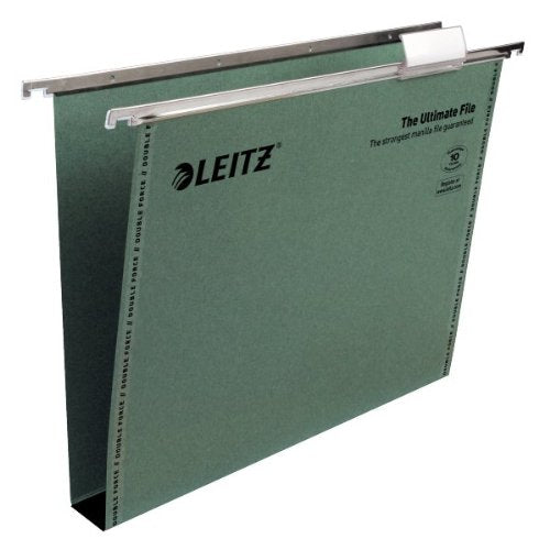 Leitz Ultimate Clenched Bar Suspension File, A4, Squared Base, Pack of 50, Tabs Included, Green, Ultimate Range, 17430055