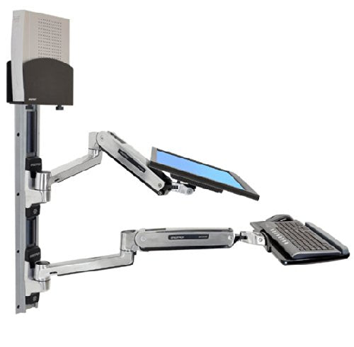 Ergotron LX Sit-Stand Wall Mount System - Mounting kit (wall arm, CPU holder, mouse holder, 2 track covers, keyboard arm, 2 cable channels, wrist rest) for LCD display / keyboard / mouse / CPU - polished aluminium - screen size: 42" - wall-mountable