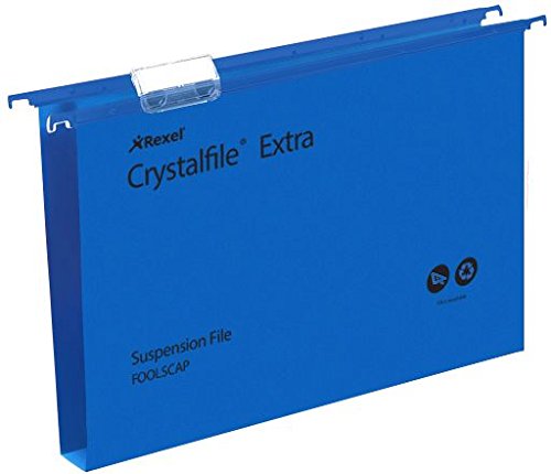 Best Value Rexel 70633 Crystalfile Extra Foolscap Suspension File, 300 Sheet Capacity, 30 mm Squared Base Polypropylene, Pack of 25, Blue