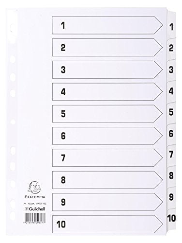 Best Value Exacompta Mylar Printed Indices, A4, 10 Parts (1-10) - White