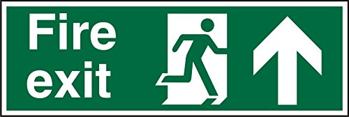 Best Value Seco Fire Exit - Fire Exit, Man Running Right, Arrow Pointing Up Sign, 450mm x 150mm - Self Adhesive Vinyl