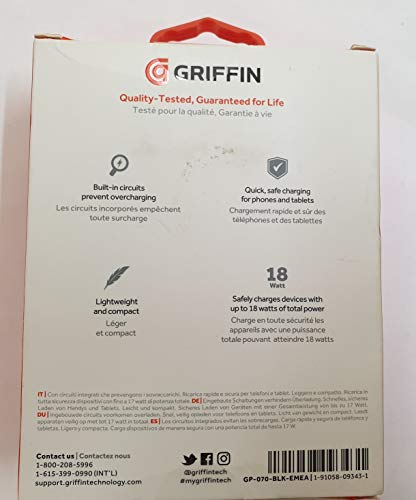 Griffin PowerBlock - Power adapter - 18 Watt - PD (USB-C) - black - EMEA - for Apple iPad/iPhone/iPod (Lightning)