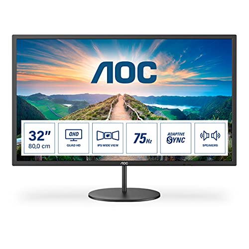 AOC Q32V4 - LED monitor - 32" (31.5" viewable) - 2560 x 1440 QHD @ 75 Hz - IPS - 250 cd/m - 1200:1 - 4 ms - HDMI, DisplayPort - speakers - black