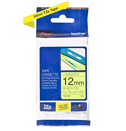 Brother TZe-C31 - Black on fluorescent yellow - Roll (1.2 cm x 5 m) 1 roll(s) laminated tape - for Brother PT-D210, D600, H110, P-Touch PT-1005, 1010, D450, D800, H110, P300, P900, P950