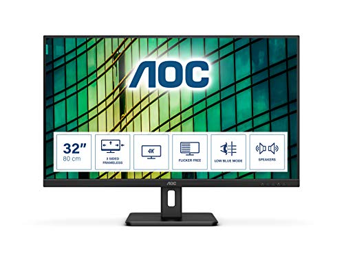 AOC U32E2N - LED monitor - 32" (31.5" viewable) - 3840 x 2160 4K @ 60 Hz - VA - 350 cd/m - 2500:1 - 4 ms - 2xHDMI, DisplayPort - speakers - black