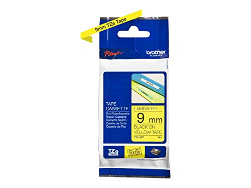 Best Value Brother TZe-621 Labelling Tape Cassette, 9 mm (W) x 8 m (L), Laminated, Brother Genuine Supplies - Black on Yellow