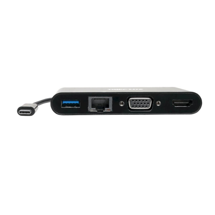 Tripp Lite USB 3.1 Gen 1 USB-C Adapter Converter Thunderbolt 3 Compatible 4K @ 30Hz - HDMI, VGA, USB-A Hub Port and Gigabit Ethernet, Black - Docking station - USB-C 3.1 - VGA, HDMI - GigE