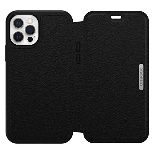 OtterBox Strada Series Folio - Flip cover for mobile phone - leather, polycarbonate, metal latch - shadow black - slim design