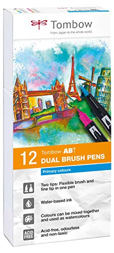 Best Value Tombow ABT Dual Brush Pen - Primary Colours (Pack of 12)