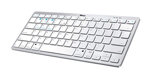 Trust Nado Bluetooth UK Keyboard White Ultra Thin and Lightweight Design Triple Pairing Connect up to 3 Devices Bluetooth 4.0 up to 10m Wireless Range