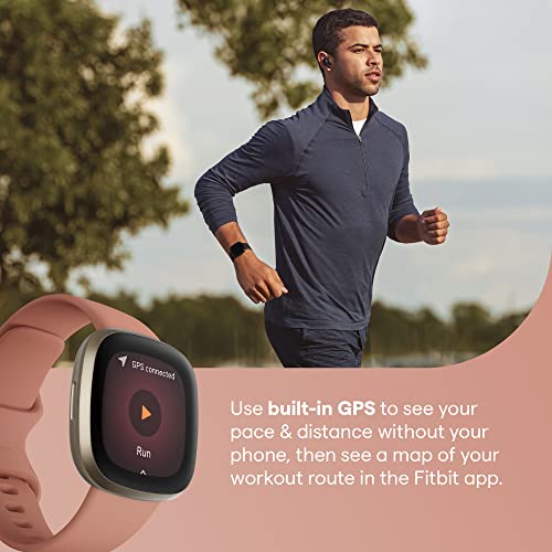 Fitbit Versa 3 - Soft gold aluminium - smart watch with band - silicone - pink clay - band size: S/L - Wi-Fi, NFC, Bluetooth