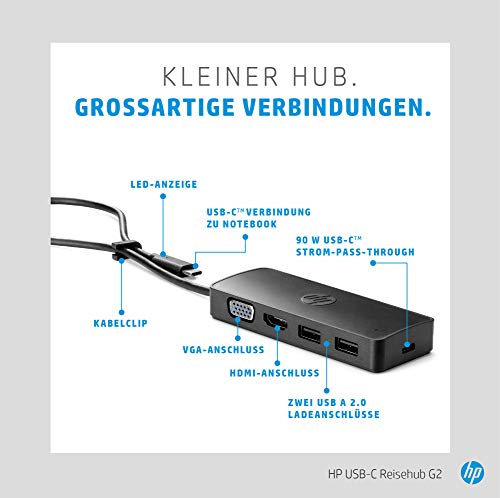 HP USB-C Travel Hub G2 - Docking station - USB-C - VGA, HDMI - Europe - for OMEN by HP Laptop 16, Victus by HP Laptop 16, ZBook 15u G6, 17 G5, 17 G6