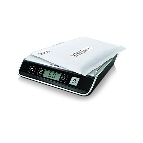 DYMO M10 Mailing Scales 10kg. Easy to use, USB-connection, digital display, consistent accuracy, small Footprint, Automatic shut-off, Tare function for subtracting container weight, Hold feature locks in weight of oversized envelopes and packages for easy viewing. Free DYMO Scale Software for Mac or PC