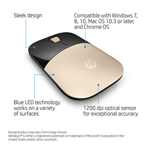 HP Z3700 - Mouse - blue LED - wireless - 2.4 GHz - USB wireless receiver - gold - for OMEN Obelisk by HP 875, HP 15, 27, ENVY x360, Pavilion Gaming 15, 690, TG01, Spectre x360