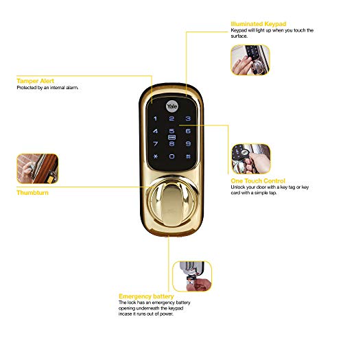 Yale Keyless Connected - Door lock - electronic, key-card - smart lock - touch keypad - RFID - polished brass