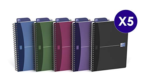 Best Value Oxford Office A4 Opaque Poly Cover Wirebound Notebook Narrow Ruled with Margin 180 Page including Repositionable Divider/Ruler, Assorted Colours, 5 Notebooks