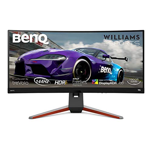 BenQ Mobiuz EX3415R - LED monitor - curved - 34" - 3440 x 1440 QHD @ 144 Hz - IPS - 400 cd/m - 1000:1 - DisplayHDR 400 - 1 ms - 2xHDMI, DisplayPort - speakers with subwoofer - metallic grey