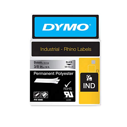 Dymo Rhino Tape Permanent Polyester 9mm Black on metallic 18485