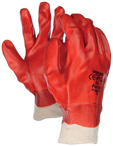 Glove Red Univrsl Sz Plyco Pvc Knitwrist