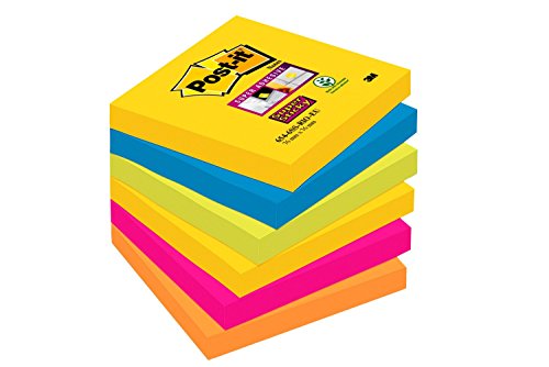 Best Value Post-it Notes 76 x 76 mm Super Sticky Notes Rio Colour Collection, Multicolor, 6 pads (90 sheets per pad)