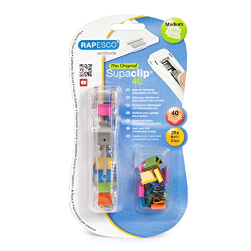 Best Value Rapesco Supaclip #40 Dispenser with 25 Multicoloured Refill Clips