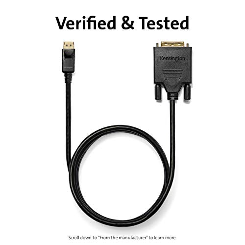 Kensington DisplayPort 1.1 (M) to DVI-D (M) Passive Cable, 6ft - Display cable - DisplayPort (M) to DVI-D (M) - DisplayPort 1.1 - 1.83 m - passive, thumbscrews, 1080p support - black