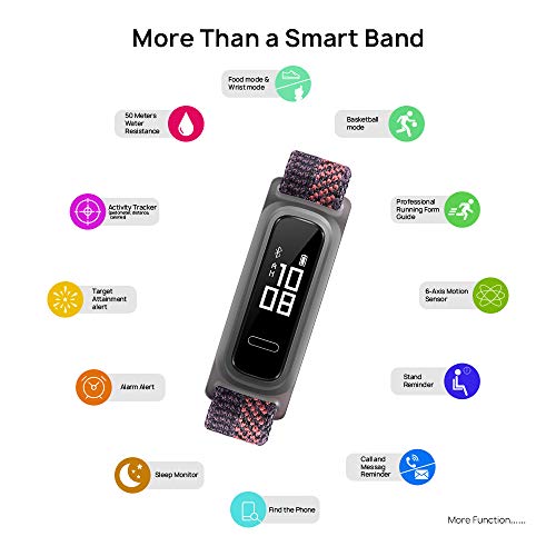 HUAWEI Band 4e Smart Band, Fitness Tracker with Shoe Wearing Design and Basketball Mode, 2 Weeks Battery Life, 5ATM Waterproof, 6-Axis Motion Sensor, Professional Running Guidance, Sakura Coral