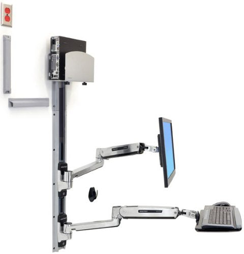 Ergotron LX Sit-Stand Wall Mount System - Mounting kit (wall arm, CPU holder, mouse holder, 2 track covers, keyboard arm, 2 cable channels, wrist rest) for LCD display / keyboard / mouse / CPU - polished aluminium - screen size: 42" - wall-mountable