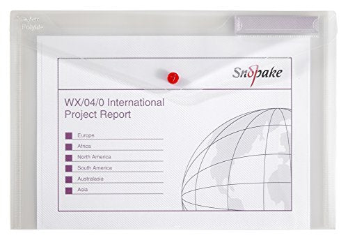 Best Value Snopake 11154X Polyfile Foolscap Popper Wallet File with Press Stud and Index Tab Classic Clear (Pack of 5)