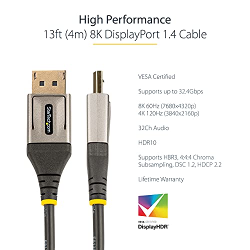 StarTech 4m Certified DisplayPort 1.4 8K 60Hz HDR10 Ultra HD 4K 120Hz Cable