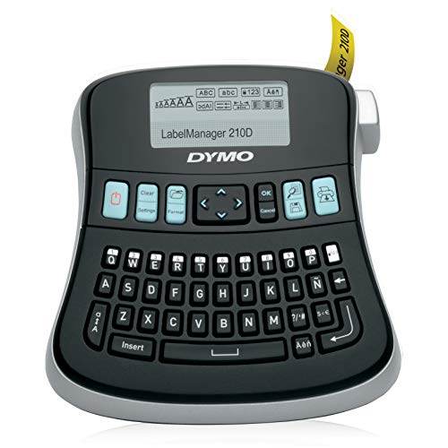 DYMO LabelManager 210D Desktop label maker Black / Silver label printer, easy navigation from start to print, quick access buttons to symbols and diacrticals. Auto power-off to extend battery life