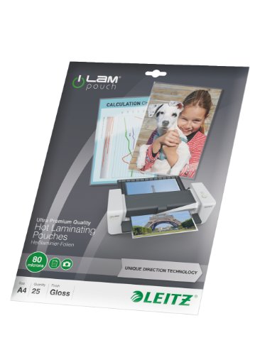 Best Value Leitz 74790000 Laminating Pouches Made of 80 Micron Thick Material (Transparent, Glossy, A4 and UDT) - Pack of 25