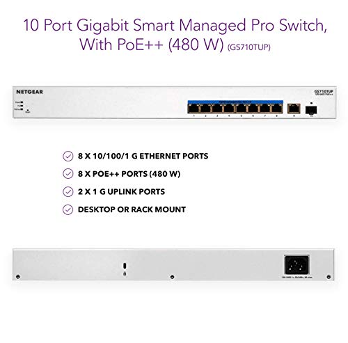 NETGEAR Smart GS710TUP - Switch - L3 Lite - smart - 9 x 10/100/1000 (PoE++) + 1 x Gigabit SFP - rack-mountable - PoE++ (480 W)